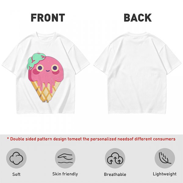 Olive T-Shirt With Cute Melting Pink Ice Cream Cone Graphic