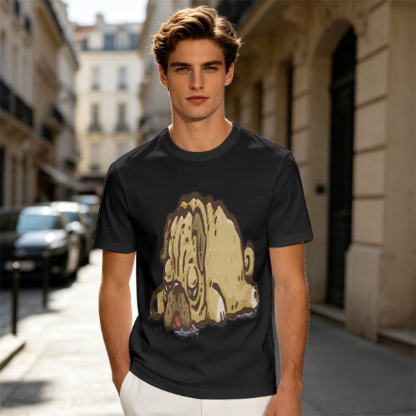 Olive Green T-Shirt With Cartoon Droopy Pug Graphic Print
