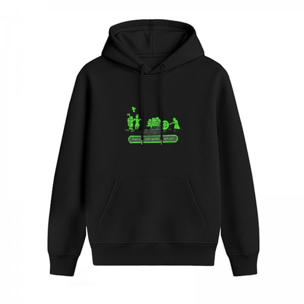 Black hoodie with retro green pixel art graphic design