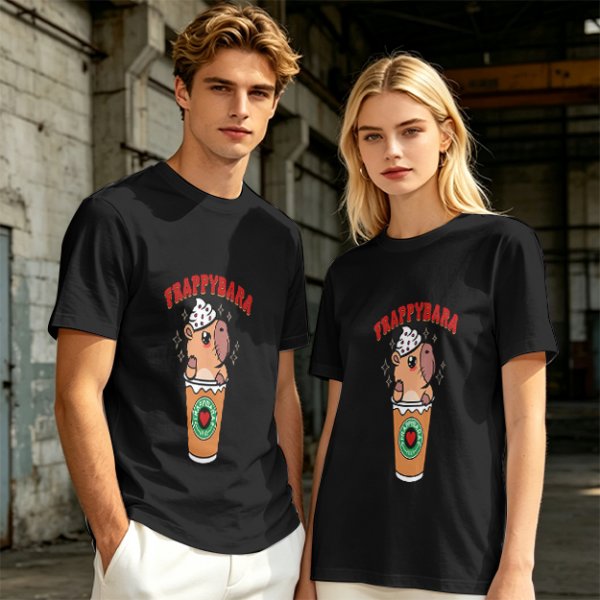 Olive T-Shirt With Capybara Frappuccino Graphic Print