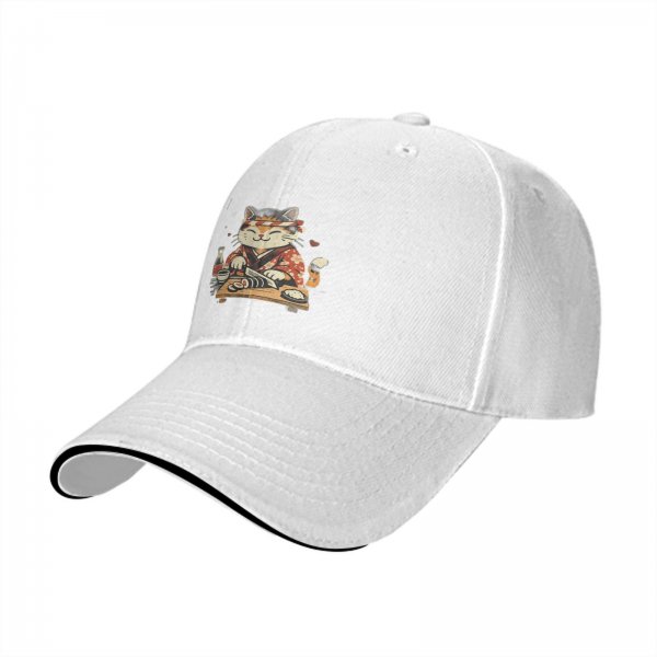 Black Baseball Cap With Cute Sushi Chef Cat Graphic