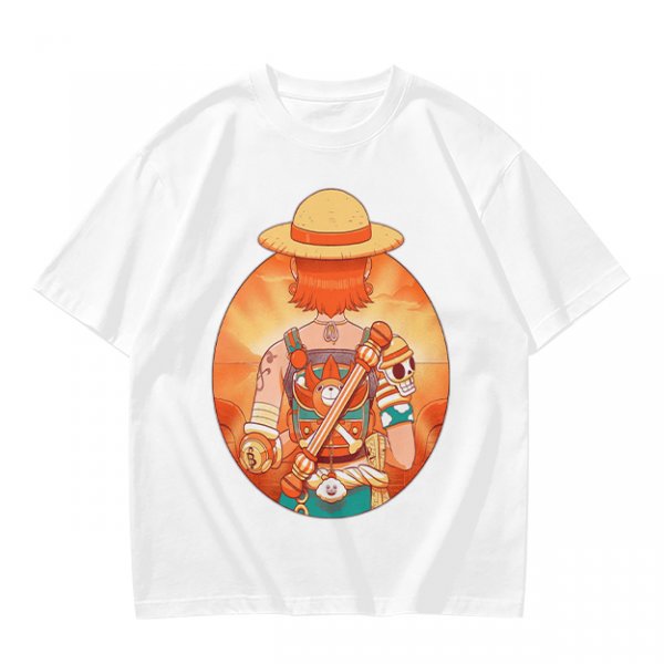 Olive T-Shirt Featuring Anime Character With Straw Hat Back View