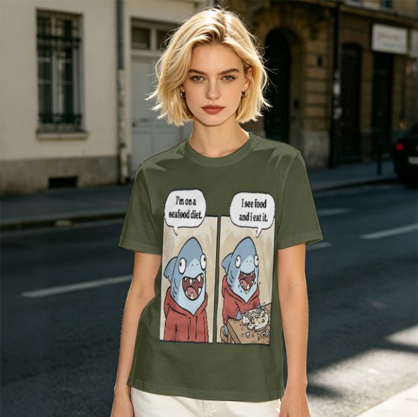 Shark seafood diet meme graphic t-shirt