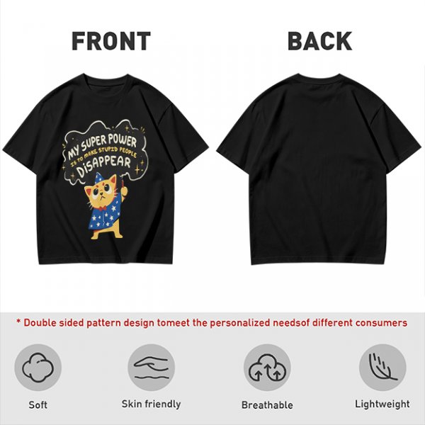 Olive T-shirt with Wizard Cat 'My Super Power Is To Make Stupid People Disappear' Print