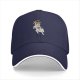 Black baseball cap with running dog graphic and gold text