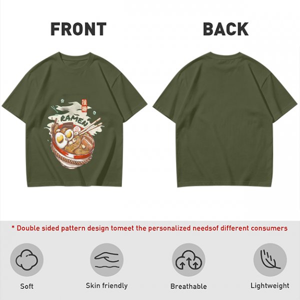 Olive Green T-Shirt With Ramen Bowl Graphic Print