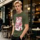 Olive T-Shirt with Strawberry Milk Carton Cat Shop Graphic