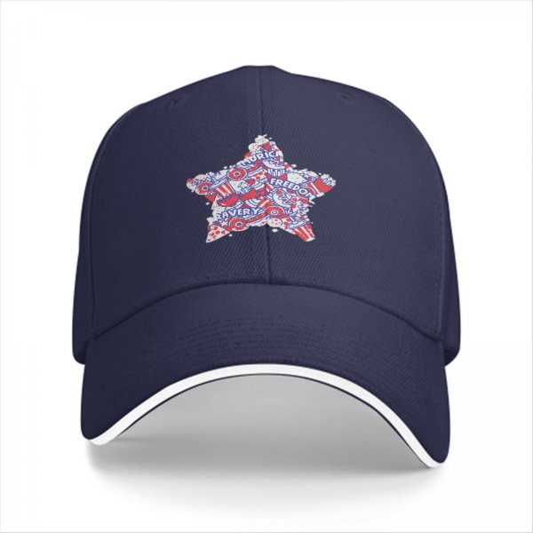 Black Baseball Cap With Patriotic Star Freedom Bravery Print