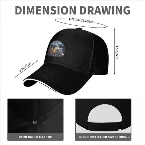 Black baseball cap with cryptid alien campfire graphic design