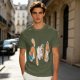 Olive T-Shirt With Playful Orange Cat Illustrations