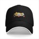 Black baseball cap with retro taco and beer cartoon graphic