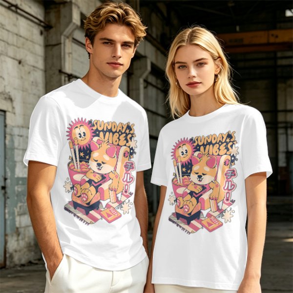 Olive t-shirt with Sunday's Vibes Shiba Inu relaxing graphic