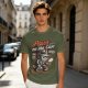 Olive t-shirt with detective cat 'Paws on the Case' graphic