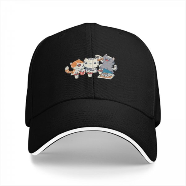 Black Baseball Cap With Cute Cats Eating Pizza Design