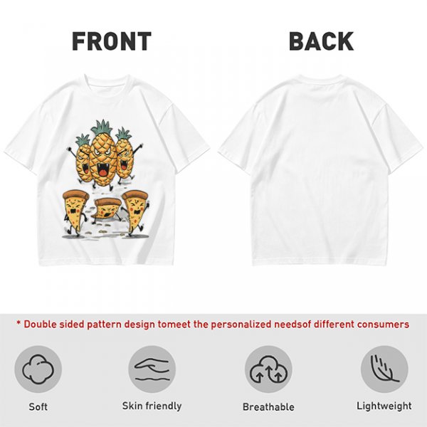 Olive T-Shirt With Angry Pineapple And Pizza Slice Cartoon Print