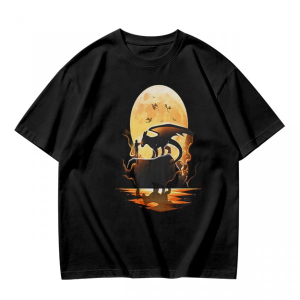 Olive T-Shirt With Dragon Silhouette Full Moon Graphic Print
