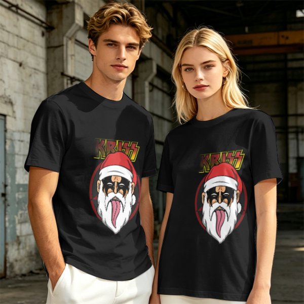 Olive T-Shirt with Kriss Santa Rock Band Graphic Print