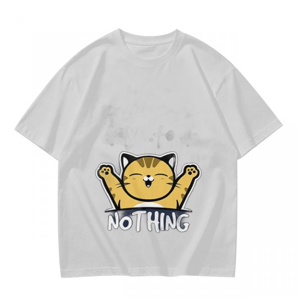 Olive T-Shirt with Happy Raised Paw Cat and 'NOTHING' Print
