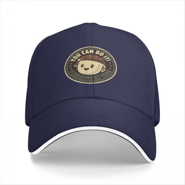Black baseball cap with 'You Can Do It! I Believe In You!' motivational graphic