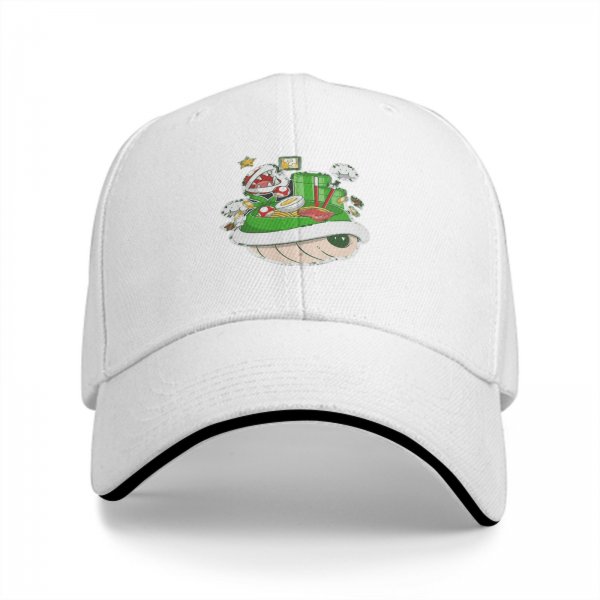 Black Baseball Cap With Super Mario Themed Ramen Artwork