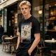 Samurai Cat Fighting Ninjas Ukiyo-e Style Graphic T-Shirt