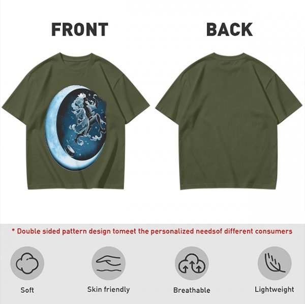 Olive T-Shirt With Crescent Moon And Dancing Spirit Graphic
