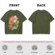 Olive Green T-Shirt with Whimsical Nature Floral and Rock Art Print