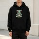 Black hoodie with meditating frog and 'Less Hate Meditate' mushroom graphic