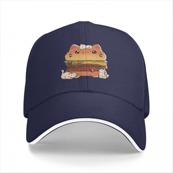 Black baseball cap with cute cat burger and kittens graphic
