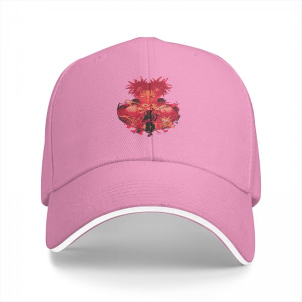 Black Baseball Cap With Red Anime Character Graphic Print