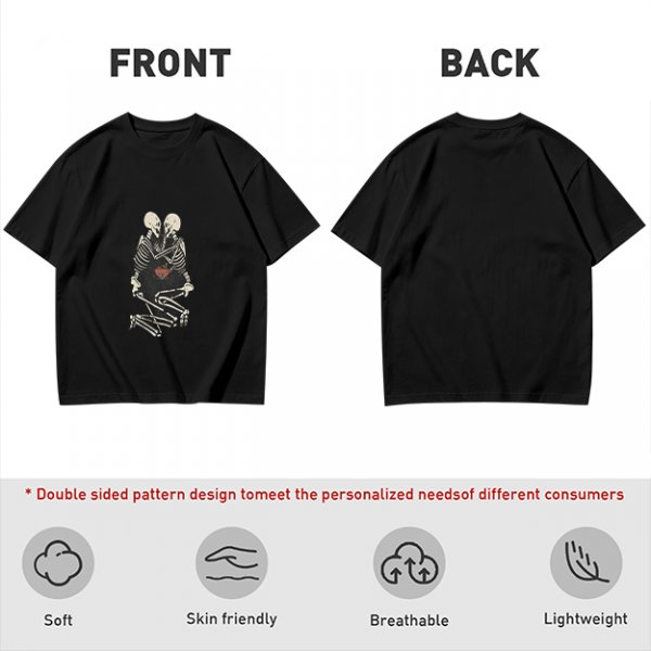 Olive T-Shirt With Skeleton Couple Embracing Red Heart Print
