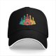 Black Baseball Cap With Colorful Cat Guitar Graphic Design