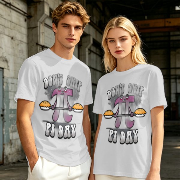 Don't Skip Pi Day T-Shirt with Lifting Pi Character Holding Pies