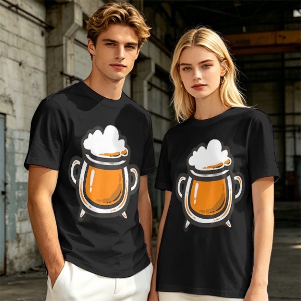 Olive Green T-Shirt With Stylized Beer Mug Graphic Print