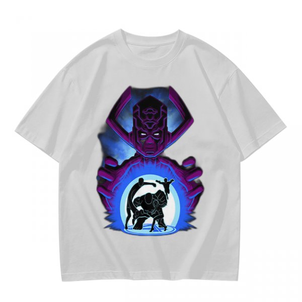 Olive T-Shirt Featuring Galactus Holding Silhouetted Superheroes