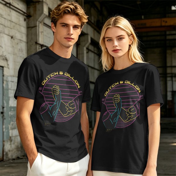 Olive T-Shirt With Dutch & Dillon Arm Wrestling Neon Graphic