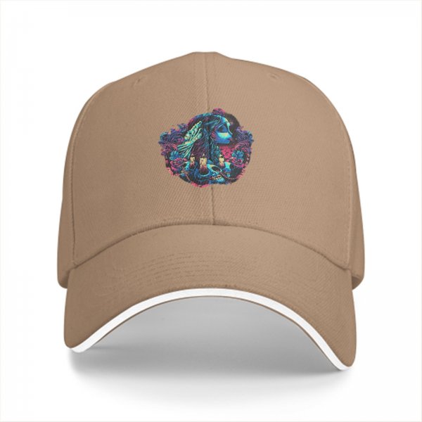 Black baseball cap with neon gothic fantasy graphic print