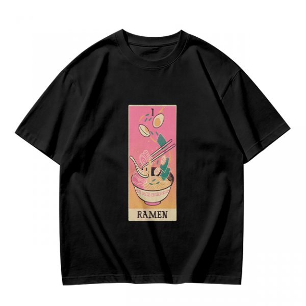 Olive T-Shirt With Ramen Tarot Card Style Graphic Print