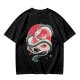 Olive T-shirt with stylized white dragon and red circular graphic print
