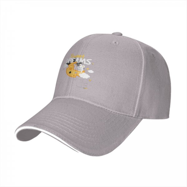 Black baseball cap with Sweet Dreams cheese moon and mouse graphic
