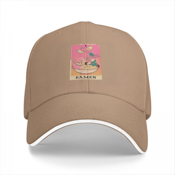 Black Baseball Cap With Retro Ramen Bowl Graphic Print