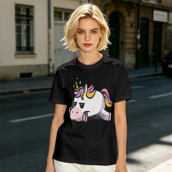 Olive T-Shirt With Grumpy Unicorn Graphic Print