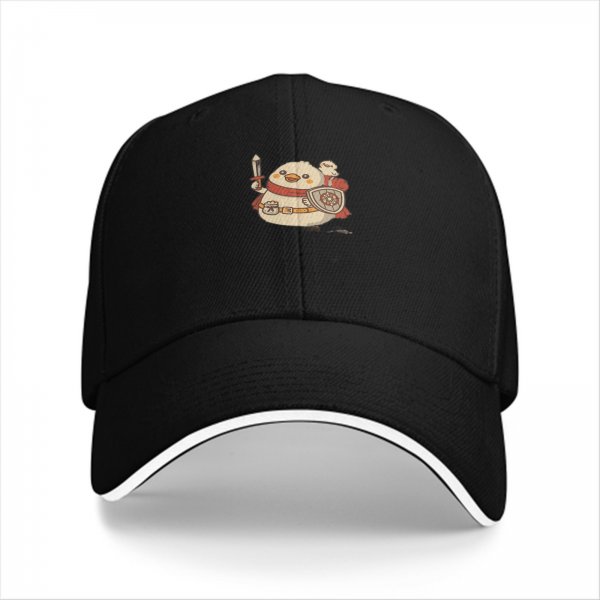 Black Baseball Cap With Cute Duck Warrior Knight Print