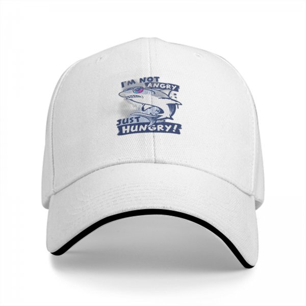 Black Baseball Cap With Shark 'I'm Not Angry Just Hungry' Print