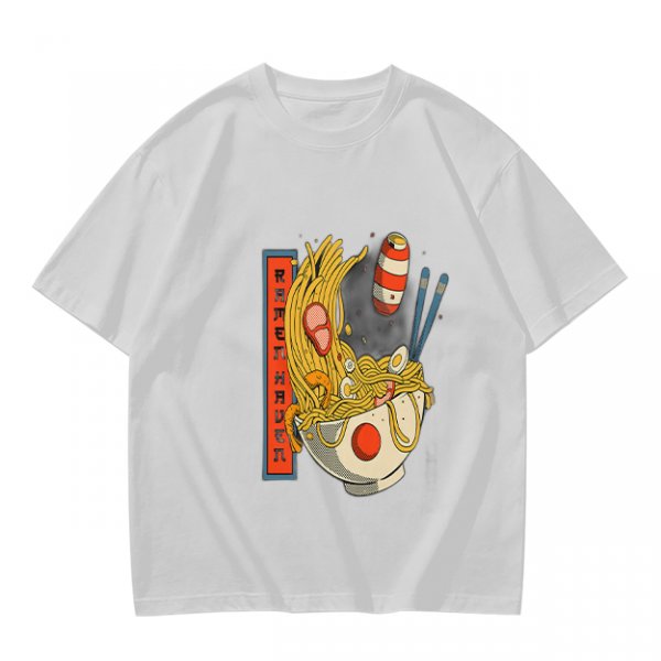 Olive T-Shirt With Ramen Bowl Graphic and Vertical Text Print