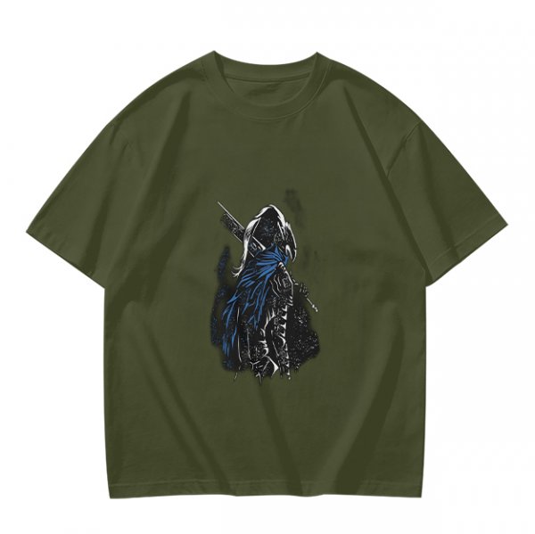 Olive Green T-Shirt With Hooded Fantasy Warrior Graphic Print