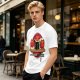 Olive t-shirt with cute cat sushi characters on a wooden platter