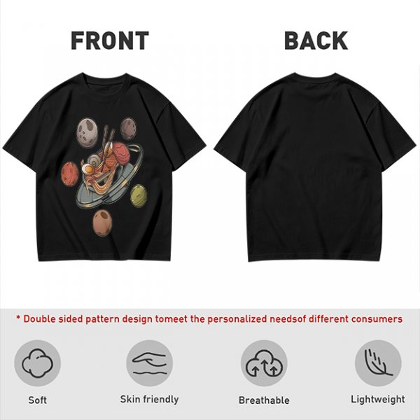 Olive green t-shirt with ramen planet space graphic print