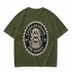 Olive T-shirt with 'Cause of Death No Kisses' Skeleton Graphic
