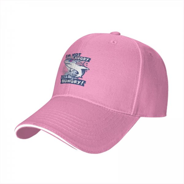 Black Baseball Cap With Shark 'I'm Not Angry Just Hungry' Print